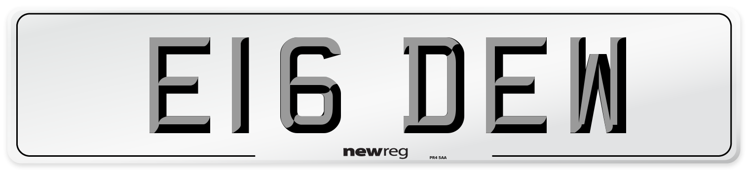 E16 DEW Number Plate from New Reg